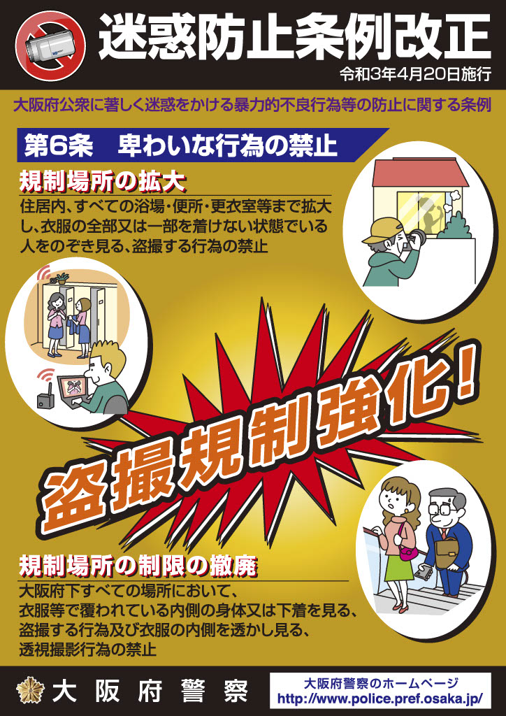 大阪府迷惑防止条例　第6条　盗撮規制が強化